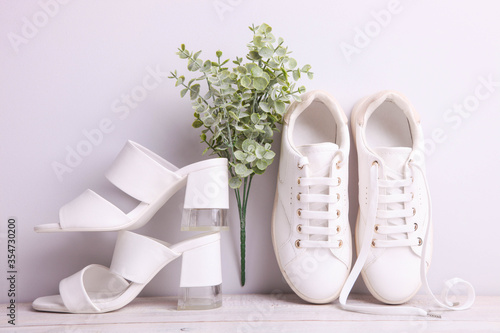 Stylish female sandals and sneakers