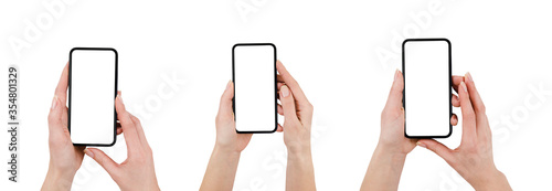 Business Communication Concept : Hand holding old black smartphone isolated on white background. (Clipping path)
