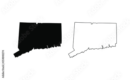 Connecticut state silhouette, line style. America illustration, American vector outline isolated on white background