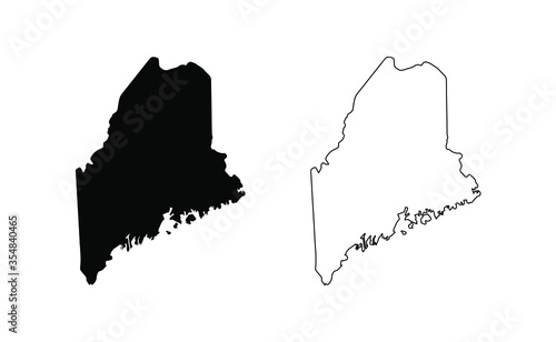 Maine state silhouette, line style. America illustration, American vector outline isolated on white background