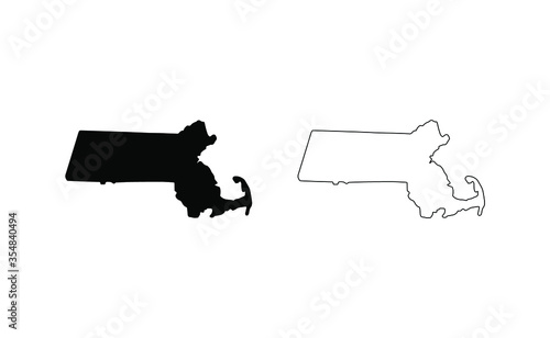 Massachusetts state silhouette, line style. America illustration, American vector outline isolated on white background