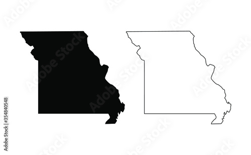 Missouri state silhouette, line style. America illustration, American vector outline isolated on white background