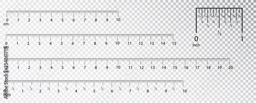 Rulers Inch and metric rulers. Measuring tool. Centimeters and inches measuring scale cm metrics indicator. Scale for a ruler in inches and centimeters. Measuring scales.