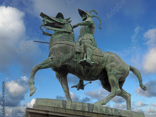 Medieval staue of Pizarro the Spanish conquistador 