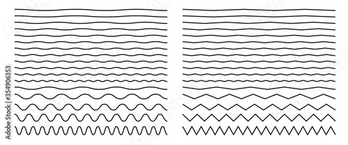 Seamless wavy zigzag line set. Graphic design elements collection for decoration. Horizontal curvy squiggles