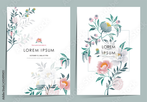 Vector illustration of a beatiful floral frame set for Wedding, anniversary, birthday and party. Design for banner, poster, card, invitation and scrapbook 