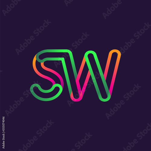 initial logo letter SW, linked outline rounded logo, colorful initial logo for business name and company identity.