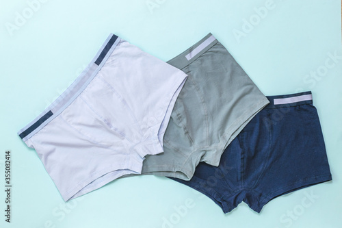 Set of men's underwear on a light background.