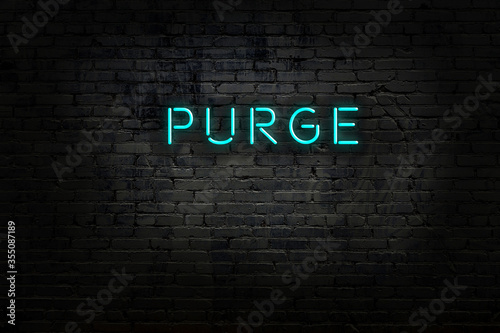 Neon sign with inscription purge against brick wall