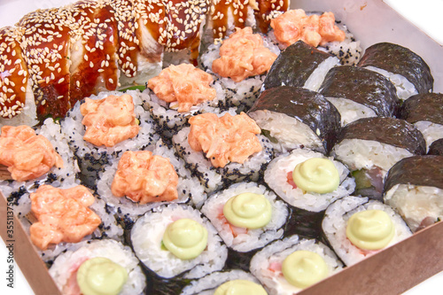 Set of Sushi rolls in the box
