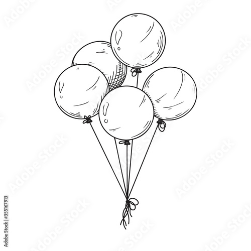 Different balloons. Inflatable balls on a string. Vector illustration