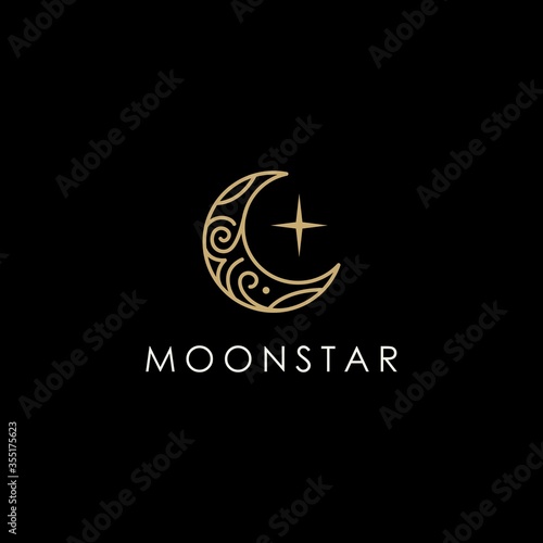 elegant crescent moon and star logo design line icon vector in luxury style outline linear