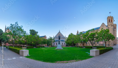 Sunset view of illuminated Elder hall of University of Adelaide, Australia