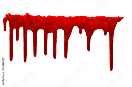 Flowing red blood. Dripping blood isolated on white background.