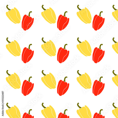 Yellow and red pepper vector pattern fresh organic food ingredient on green wallpaper cook texture vegetable graphic