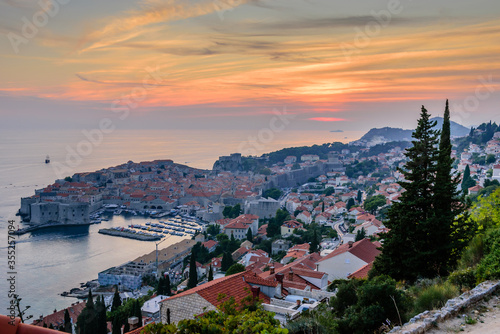 Sightseeing of Croatia. Beautiful sunset view of Dubrovnik old town, Croatia