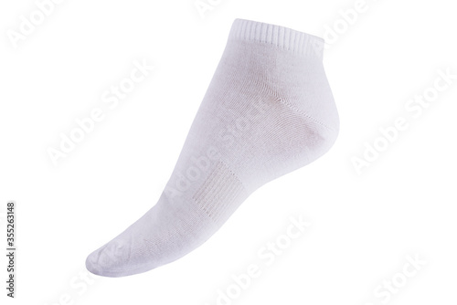 Men's socks on the foot on a white background isolated