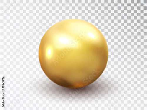 Golden sphere isolated on transparent background. Golden glossy 3D ball with glares. Round shape, geometric simple, figure circle. Vector 3d metal sphere, shiny capsule ball icon.