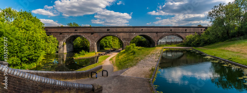 A panorama view of the Park Head Viaduct at Dudley, UK in summertime