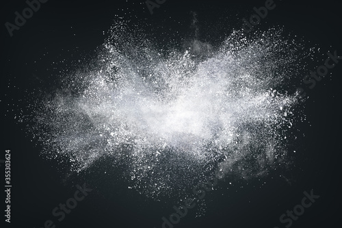 Abstract design of white powder cloud on dark background