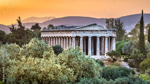 The Ancient Agora of Athens at sunset, Greece.