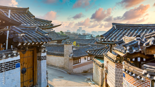 Bukchon Hanok Village in Seoul City, Traditional Korean style ancient architecture building, Seoul, South Korea.