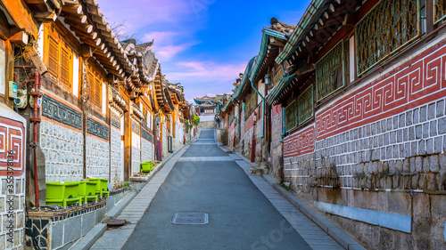 Bukchon Hanok Village in Seoul City, Traditional Korean style ancient architecture building, Seoul, South Korea.