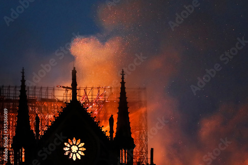 Huge fire sweeps through Notre Dame Cathedral (Paris, France) on April 2019.