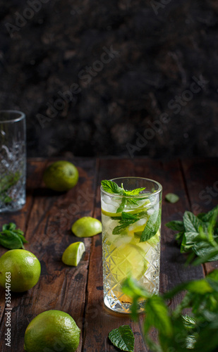 Homemade refreshing mojito cocktail in a tall glass