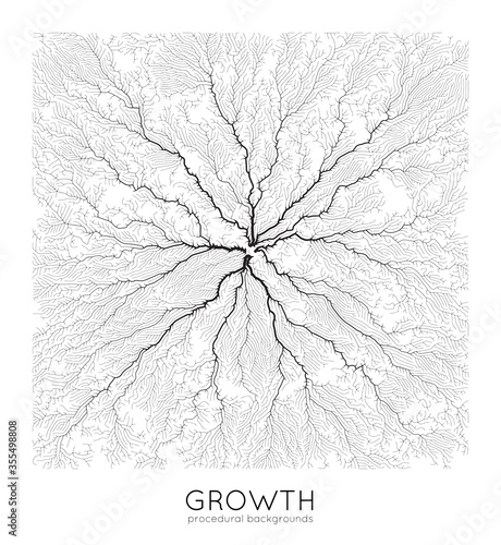 Vector generative branch growth pattern. Square texture. Lichen like organic structure with veins. Monocrome square biological net of vessels.