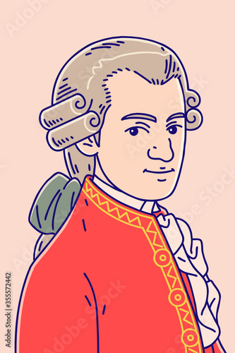 Wolfgang Amadeus Mozart (1756 – 1791), Vector illustration. He was influential composer of the classical music era.