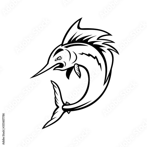 Atlantic Sailfish Jumping Cartoon Black and White