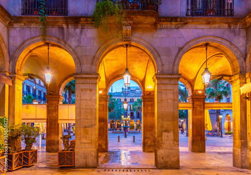 Arcade at Placa Reial in Barcelona, Spain