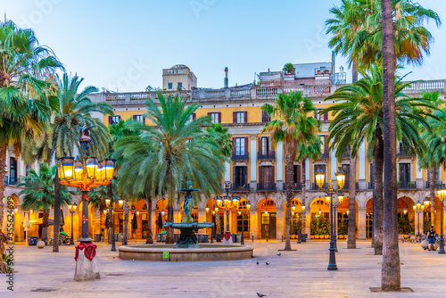 Fountain at Placa Reial in Barcelona, Spain