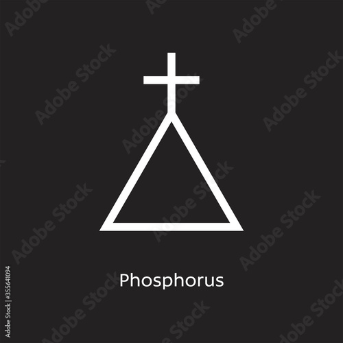 Phosphorus alchemy vector illustration element icon, line symbols. Alchemy icon. Basic mystic elements on black background