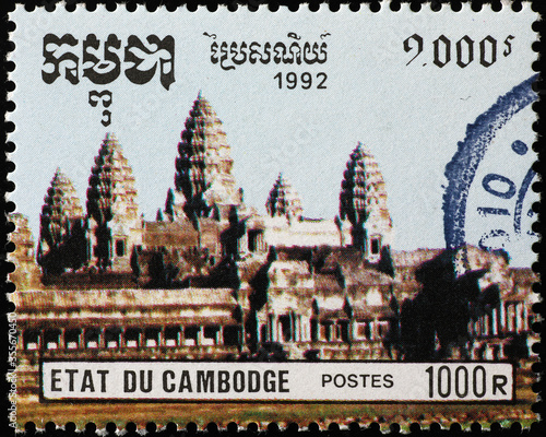 Temples of Angkor Wat on cambodian stamp