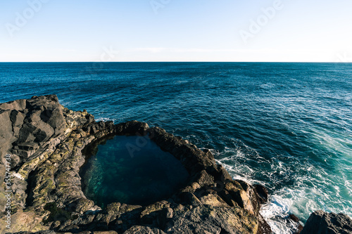 Lava rock pool called Brimketill is very interesting spot in Reykjanes peninsula in Iceland. Tourism in Iceland