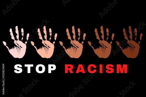 Stop Racism Illustration showing 5 colored palm. There is a huge protest going on in many cities of United States of America over the death of 