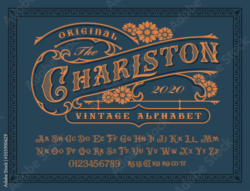 A Vintage alphabet with upper and lower case, numbers, and special ligatures as well. It is perfect for logo and packaging and label designs, short phrases, or headlines.