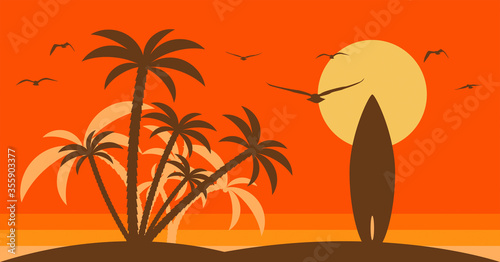 isola tropicale, spiaggia, palme, estate, surf, tavola da surf