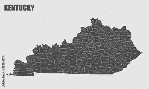 The Kentucky State county map with labels