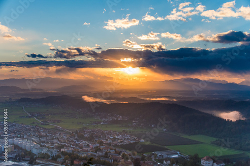 Colorful sunset panorama in Slovenia