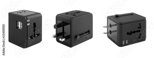 Different views of universal adapter isolated on white with clipping path