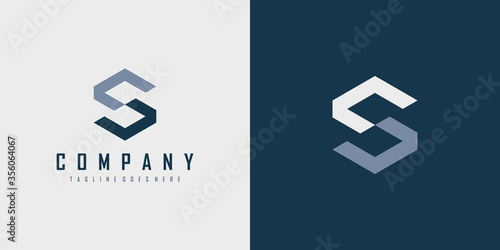 Initial Letter S Logo. Blue Geometric Hexagonal Line isolated on Double Background. Usable for Business, Building and Technology Logos. Flat Vector Logo Design Template Element.