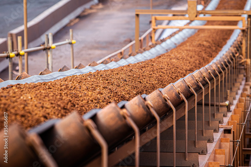 Conveyor belt moving iron ore