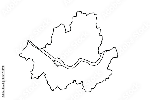 Seoul map with Han gang river. Vector line art illustration.