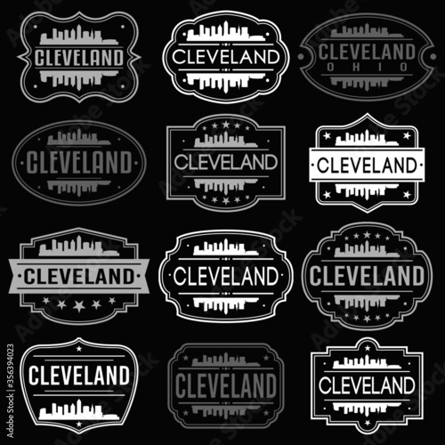Cleveland Ohio Skyline. Premium Quality Stamp Frames. Grunge Design. Icon Art Vector. Old Style Frames.