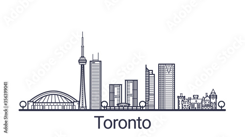 Linear banner of Toronto city. All Toronto buildings - customizable objects with opacity mask, so you can simple change composition and background fill. Line art.