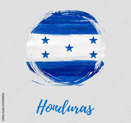 Honduras Independence day holiday. Abstract grunge brushed watercolor flag of Honduras in round shape. Template for national holiday poster, banner, invitation, etc.