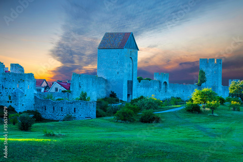 Medieval architecture Visby city wall on the island of Gotland Sweden